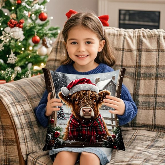 Feltree 18x18 Inch Christmas Pillow Cover Polyester Festive Holiday Decoration for Sofa Bed Living Room with Joy Motifs