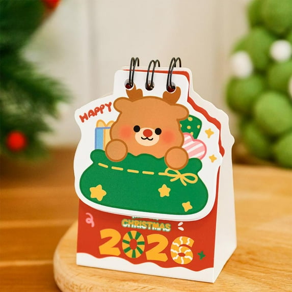 Feltree 2026 Christmas Mini Desk Calendar with Cute Cartoons - Perfect Holiday Gift and Desktop Decoration for Students and Office