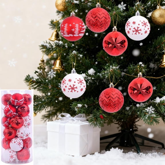 Feltree 24-Piece Christmas Ball Ornaments Gift Box Set with Colorful Painted Plastic Hanging Balls for Christmas Tree Decor