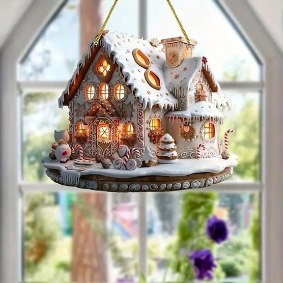 Feltree 2D Flat Christmas Snowhouse Pendant - Easy to Hang Holiday Decoration for Tree and Wall