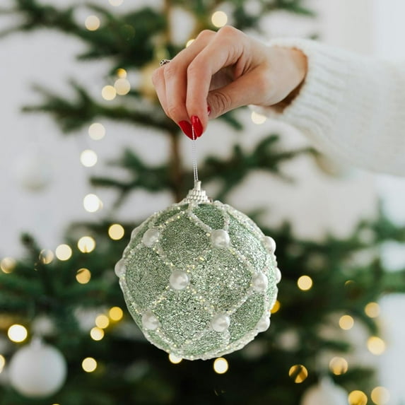 Feltree 5-Pack Mint Green Glitter Christmas Ornament Balls Hanging Decorations Reusable for Holiday Tree Home Party