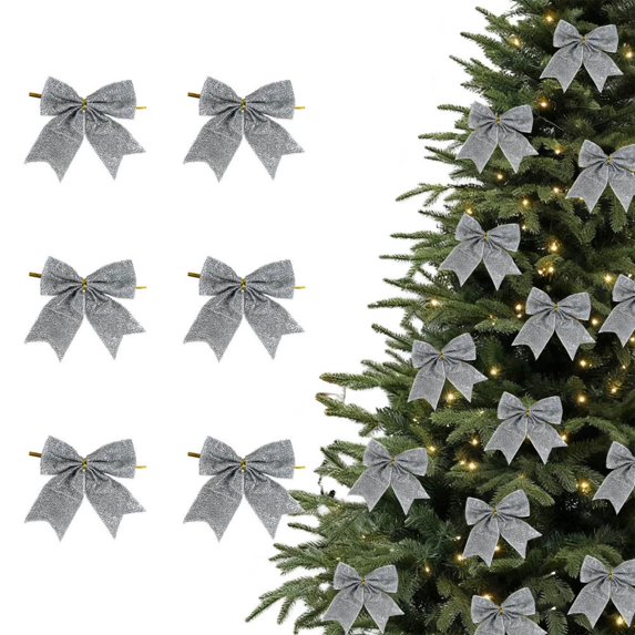 Feltree 6-Pack 3.5 Inch Mini Christmas Tree Bow Ornaments, Small Hanging Decor for Holiday Decoration