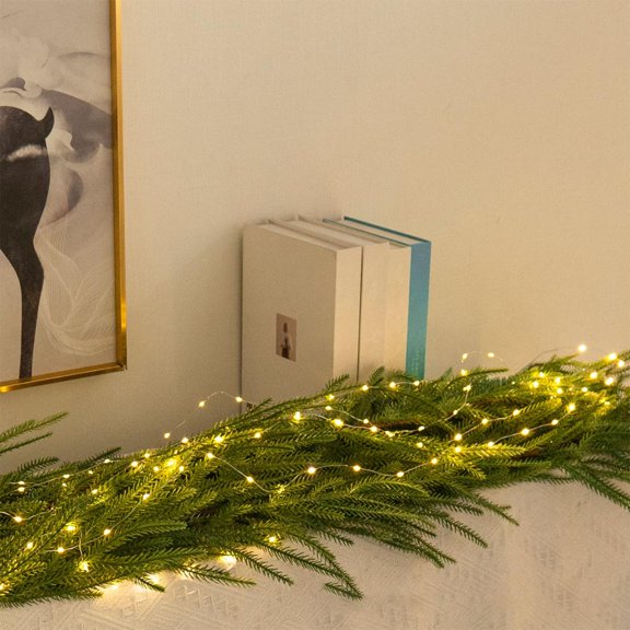 Feltree 70.8-Inch Christmas Pine Garland with LED Lights, Artificial Green Vine for Table Setting and Indoor Outdoor Decor