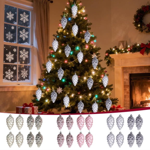Feltree 8-Pack 3.5 Inch Christmas Pinecone Ornaments Metallic Hanging Decor for Tree and Home Holiday Decoration