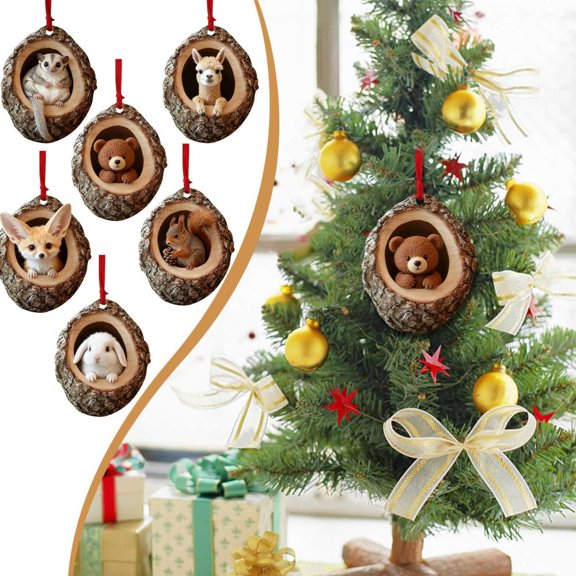Feltree Acrylic Christmas Tree Hollow Animal Ornament - Festive Hanging Decoration for Holiday Decor and Gift