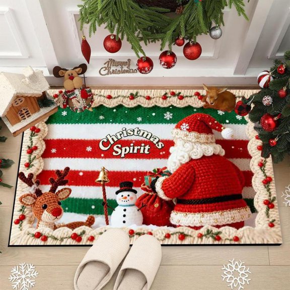 Feltree Christmas Diatom Mud Mat Non-Slip Absorbent for Bathroom Entrance Holiday Decor 40x60cm Woven Festive Doormat