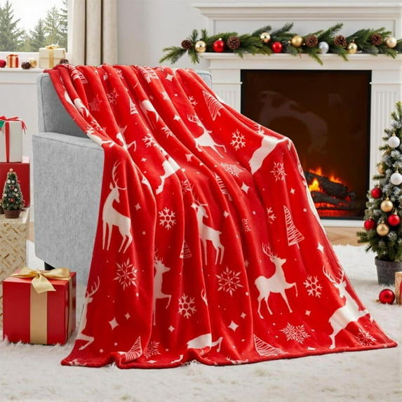 Feltree Christmas Flannel Blanket Soft Warm Holiday Decorative Throw for Sofa Bed and Travel Oversized 59x51 Inches