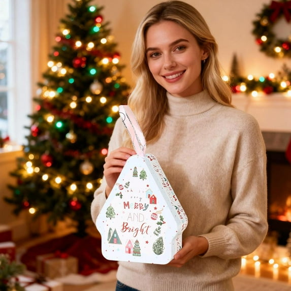 Feltree Christmas Santa Claus Cookie Candy Tin Box, White Iron Storage for Holiday Gifts, Airtight and Reusable, 3.3x1.5x4.1 Inches