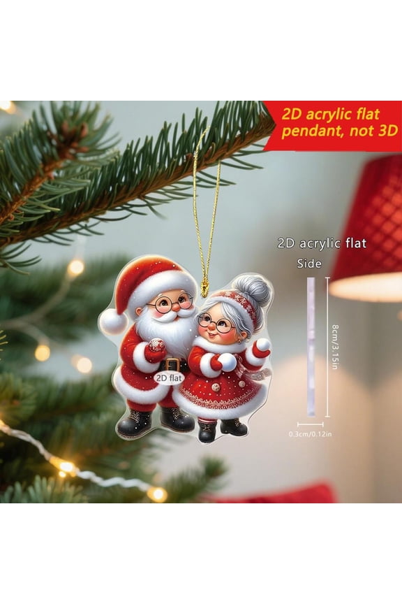 Christmas Santa Claus Couple 2D Acrylic Car Keychain Pendant for Holiday Decorations and Gift Ideas