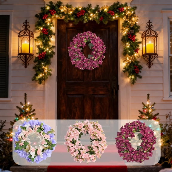 Feltree Christmas Simulation Orchid Wreath 17.7 Inch Home Decor Wall Hanging, Lifelike Artificial Flower Arrangement, Waterproof and Fade-Resistant