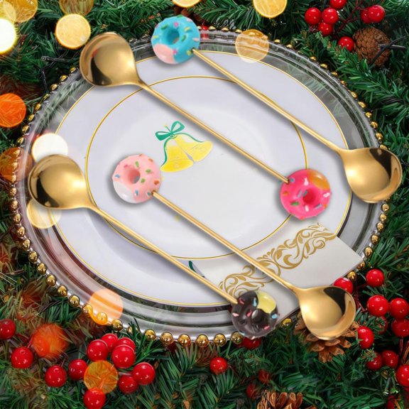 Feltree Christmas Stainless Steel Travel Cutlery Set with Case, Portable Spoon and Fork for Coffee, Fruit, Dessert, Ideal Holiday Gift