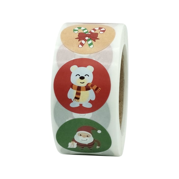 Feltree Christmas Stickers Cute New Roll Pack Sticker 1 Roll with 500Pcs for Package Teacher Evelopes Kids Christmas Gift