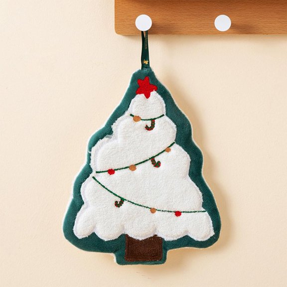 Feltree Christmas Themed Hand Towel with Absorbent Flock Fabric and Hanging Loop for Kitchen Bathroom Holiday Decor