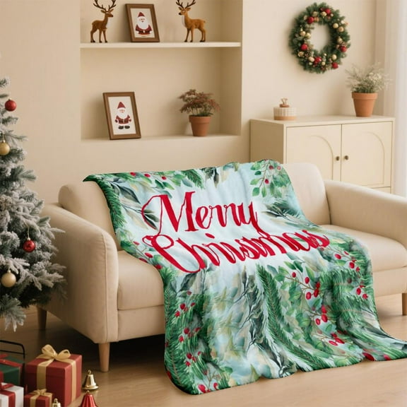 Feltree Christmas Tree Flannel Blanket Double Sided Plush for Holiday Gift Throw and Cozy Nap