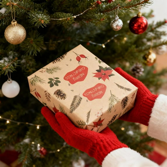 Feltree Christmas Wrapping Paper Vintage Kraft Roll 19x29 Inches for Holiday Gifts and Decoration