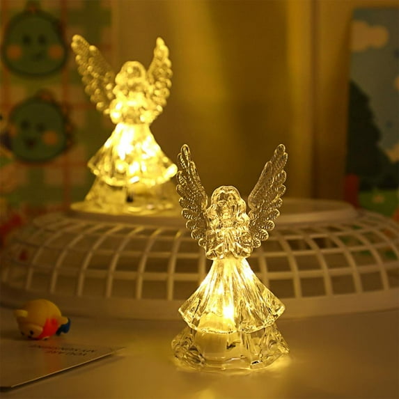 Feltree Color-Changing Acrylic Christmas Angel Night Light with Soft LED for Eye Protection, Portable Holiday Decor