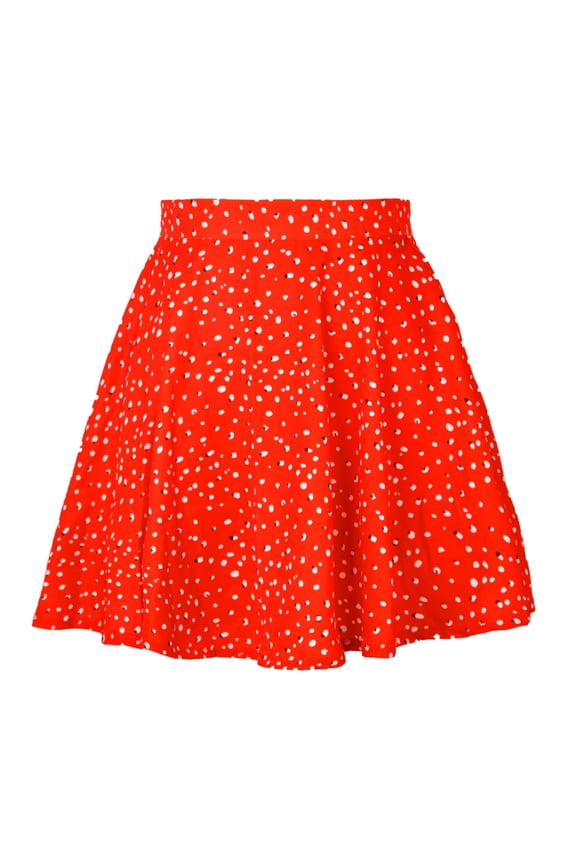 Cute Summer A Line Skirt Women Fashion Floral Print High Waist Swing Beach Mini Skirt Chiffon Zipper Short Skirt Red M