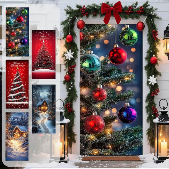 Feltree Gingerbread House Christmas Door Cover 35.4x70.8 Inch for Door and Wall Decoration Holiday Festival Party Decor