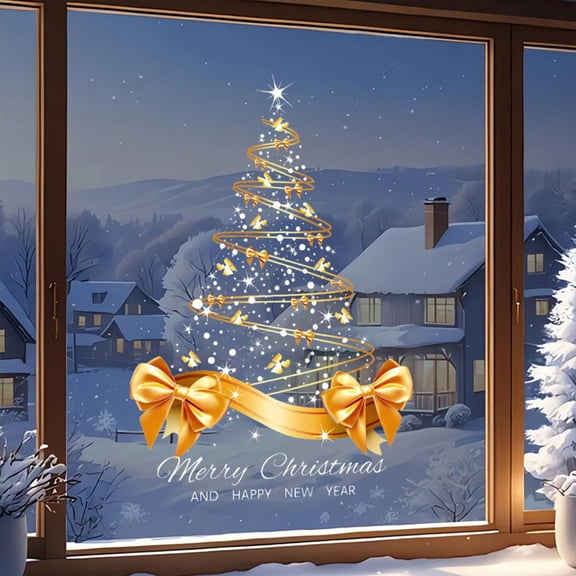 Feltree Gold Removable Christmas Tree Wall Sticker for Home Decor - Antistatic, Reusable, Easy to Install, 15.3x11.8 in