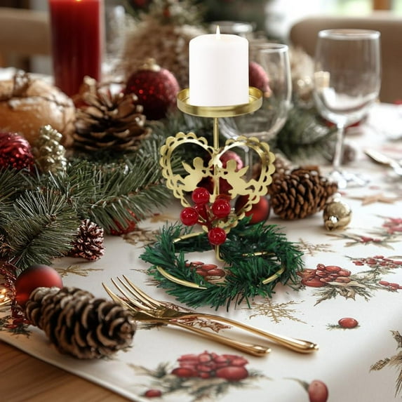 Feltree Golden Christmas Candlestick with Reindeer and Heart Design - Elegant Metal Table Centerpiece for Holiday Decoration
