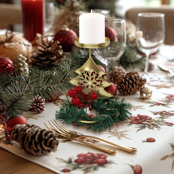 Feltree Golden Christmas Candlestick with Reindeer and Heart Design - Elegant Metal Table Centerpiece for Holiday Decoration