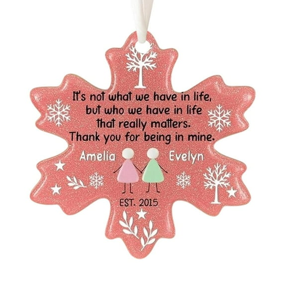 Feltree Handmade Sea Glass Snowflake Christmas Tree Ornaments 2D Acrylic Hanging Decorations Friendship Keepsake Gift for Holiday Decor