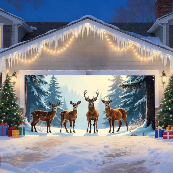 Feltree Large 157x70.8 Inch Christmas Garage Banner for Holiday Party Decor and Photo Backdrop