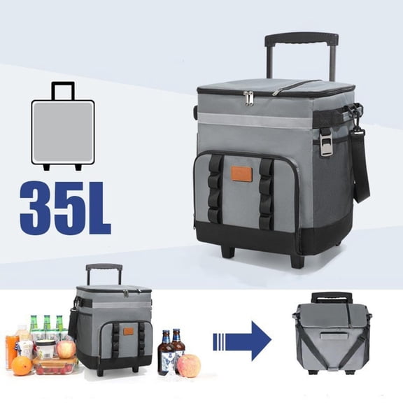 Feltree Large Capacity Rolling Cooler Bag with Telescopic Handle and Wheels, Insulated for Outdoor Picnic, Travel, and Car Use
