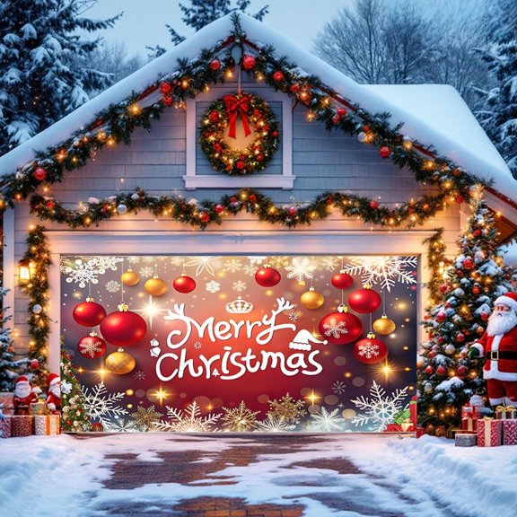 Feltree Large Christmas Garage Door Banner Backdrop for Indoor Outdoor Party and Lawn Decor 15.74x6.88 FT