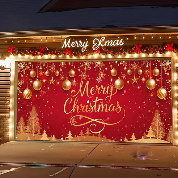 Feltree Large Holiday Garage Backdrop for Christmas and Halloween Photography with Wrinkle-Resistant Polyester Fabric, 157x70.8 Inches