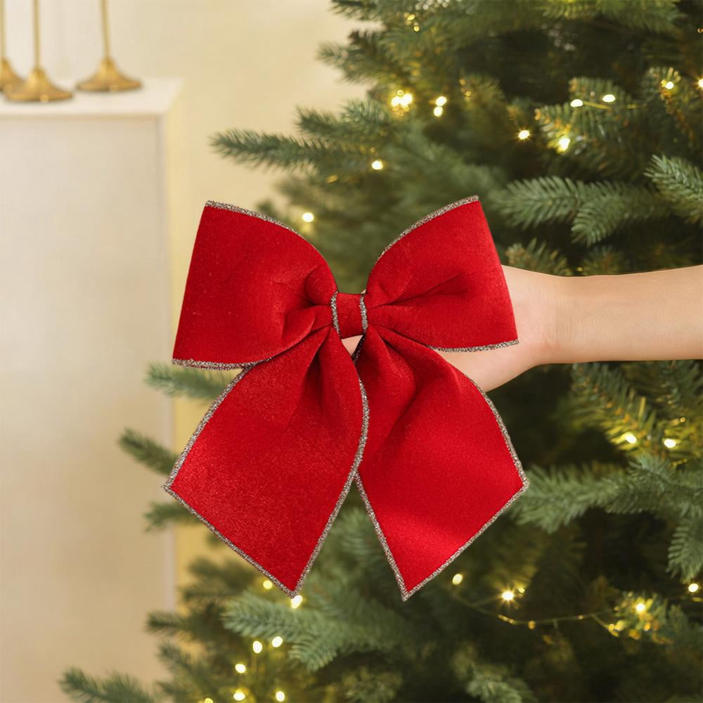 Feltree Large Velvet Christmas Bow with Gold Flocking for Tree ...