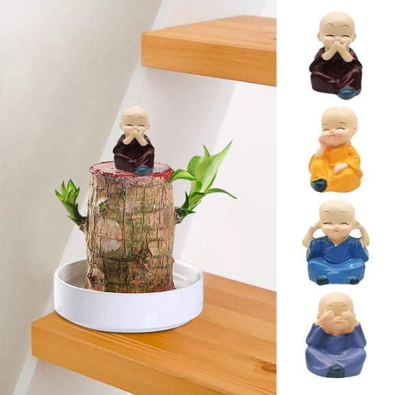 Feltree Little Monk Statue 4-Pack Plastic Zen Decor for Home Office Desk Meditation Spiritual Focus Relaxation