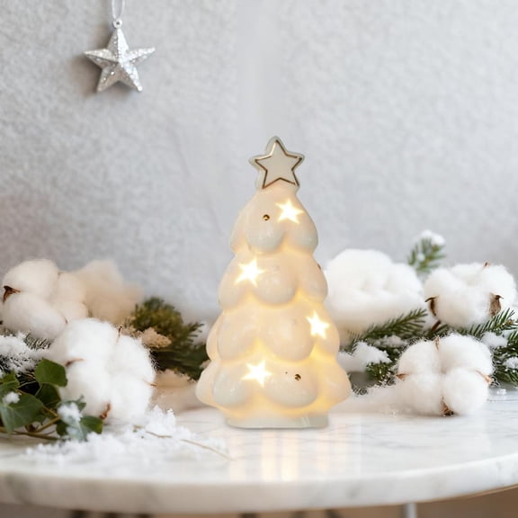 Feltree Luminous Ceramic Christmas Deer Snowman Santa Figurines - Battery Operated Glowing Ornaments for Holiday and Party Decoration with Soft Night Light