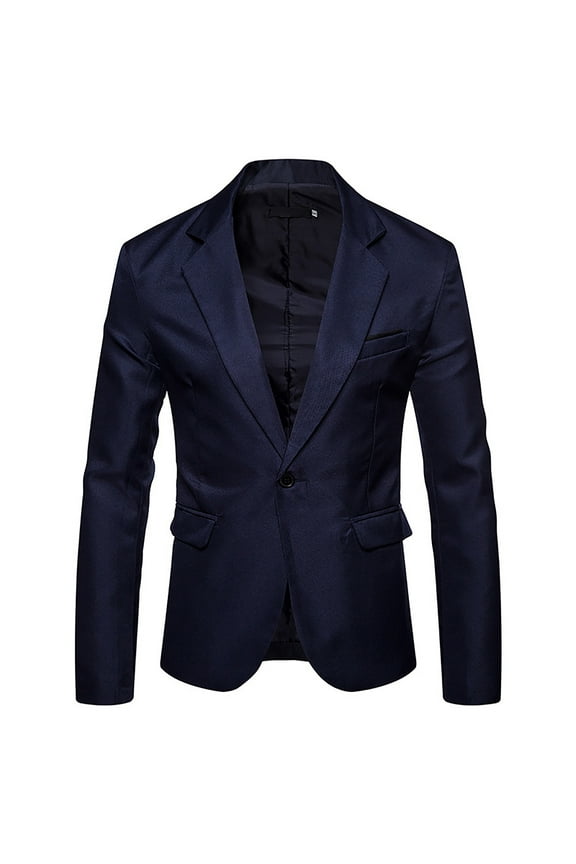 Men's Casual Suit Blazer Jackets, Fashion Men's Casual Solid Color Suit Youth Slim Jacket Navy M