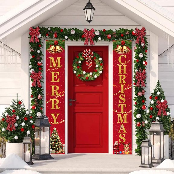 Feltree Merry Christmas Porch Banner 71x12 Inch Vintage Welcome Sign for Indoor Outdoor Wall Home Party Decor