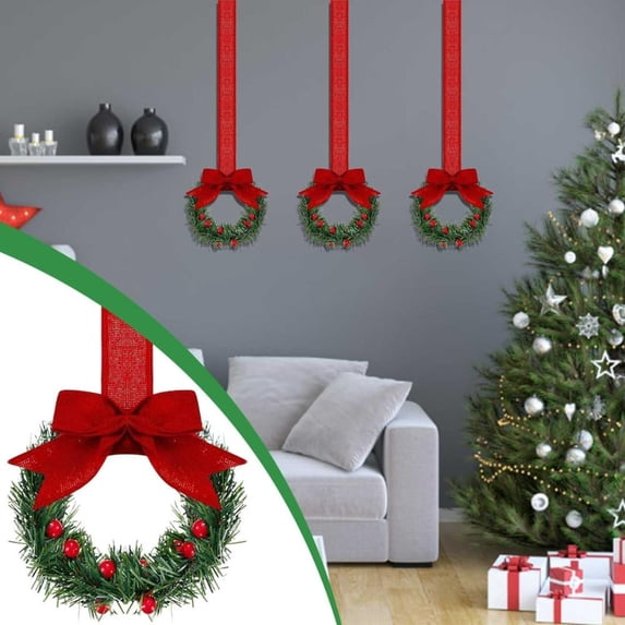 Feltree Mini Christmas Wreath with Ribbon 3.94 Inch, 8 Pack Small Xmas Decor for Kitchen Cabinet Window Door Holiday