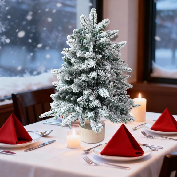 Feltree Mini Snowy Christmas Tree Tabletop Decor for Home and Office, White PVC Tree with Easy Setup, 17.7in and 23.62in Sizes for Christmas Scene