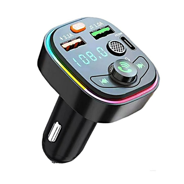 FELTREE Multi Functional Car Charger Bluetooth Music Player FM Transmitter Radio Adapter with Type C PD Charge USB QC3.0 Charge and RGB Colorful Light Walmart