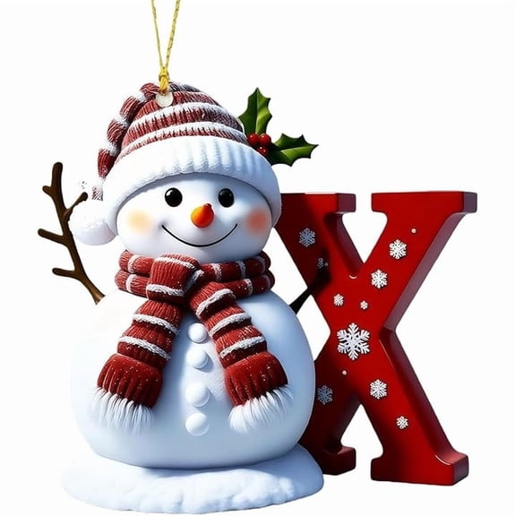 Feltree Personalized Snowman Christmas Ornaments 26 Letter Acrylic Hanging Decor for Tree Indoor Outdoor