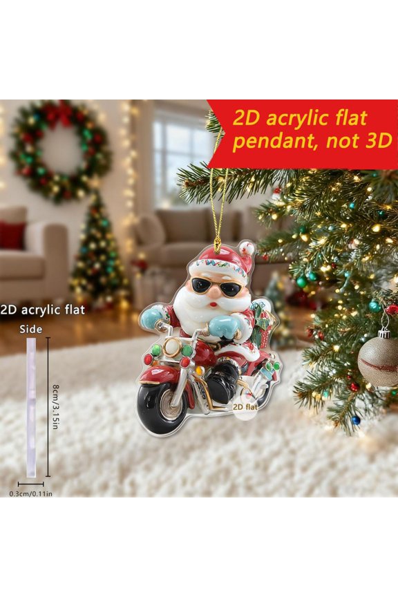 Santa Claus Cycling Acrylic Keychain for Christmas Tree Decoration and Holiday Gift