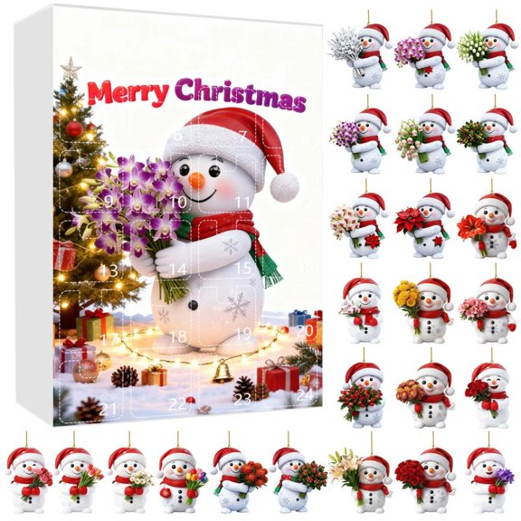 Feltree Snowman Advent Calendar Acrylic Christmas Tree Pendant for Holiday Countdown Decor and Gift