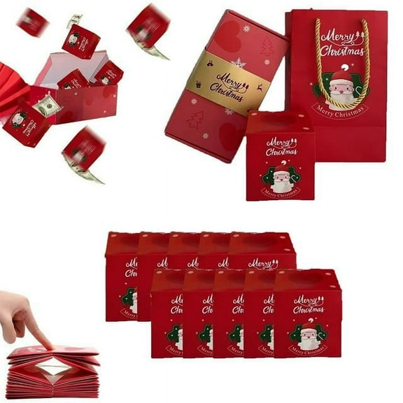 Feltree Surprise Gift Box Christmas, Explosion Gift Box, Christmas Surprise Box Gift Box for Money, Pop up Gift Box Money, Surprise Box Gift Box Explosion, Surprise Gift Box Set (Red-10pcs)