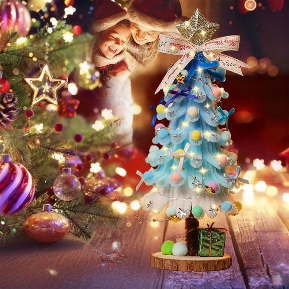 Feltree Twisted Stick Christmas Tree with LED Lights and Fluffy Decor for Christmas Home Decor and Gift