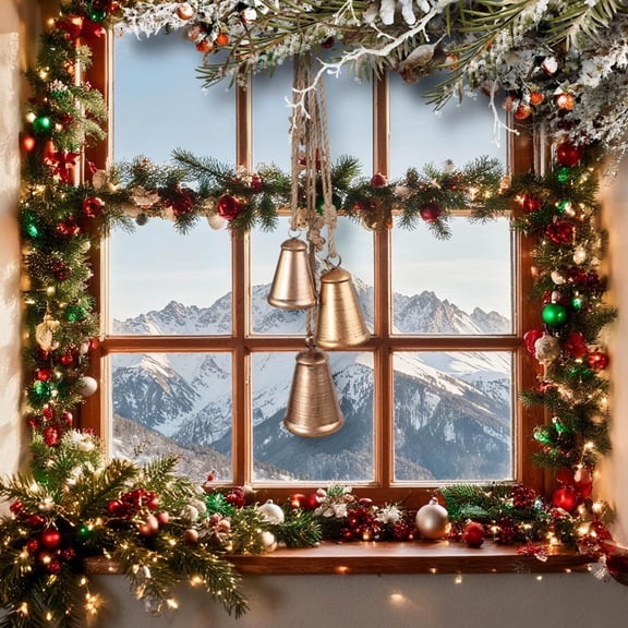 Feltree Vintage Shabby Chic Metal Cowbell Hanging Bells for Christmas Wall Decor with Rope