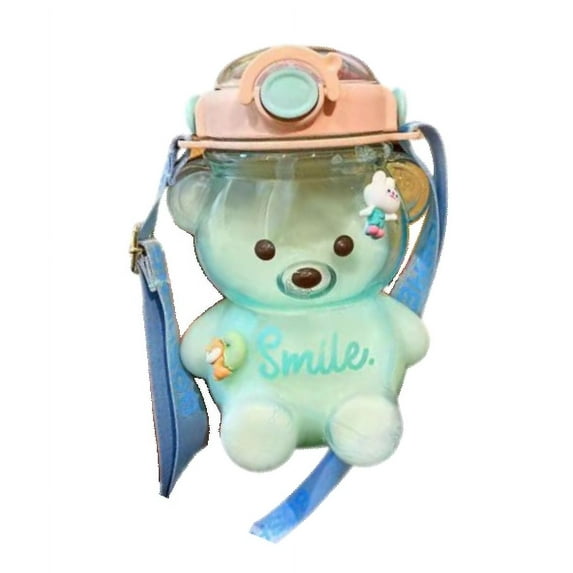 Feltree Water Bottle - 34 OZ Kawaii Bear Water Bottle with Integrated Carrying Loop and Removable Shoulder Strap BPA-free Drinking Cups for Girls Travel School