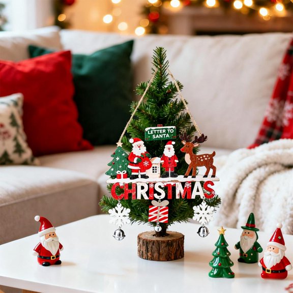 Feltree Wooden Christmas Welcome Sign Hanging Ornament with Festive Santa Reindeer Designs for Door Tree and Wall Decor