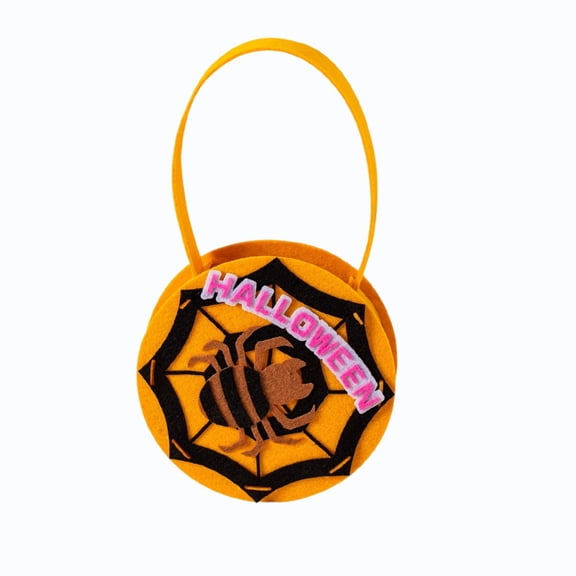 Felts Pumpkin Handheld Candy Tote Halloween Storage Bag with Web Leaf Patterns for Holiday Gift Packing Indoor Outdoor Party Scene Decor Prop