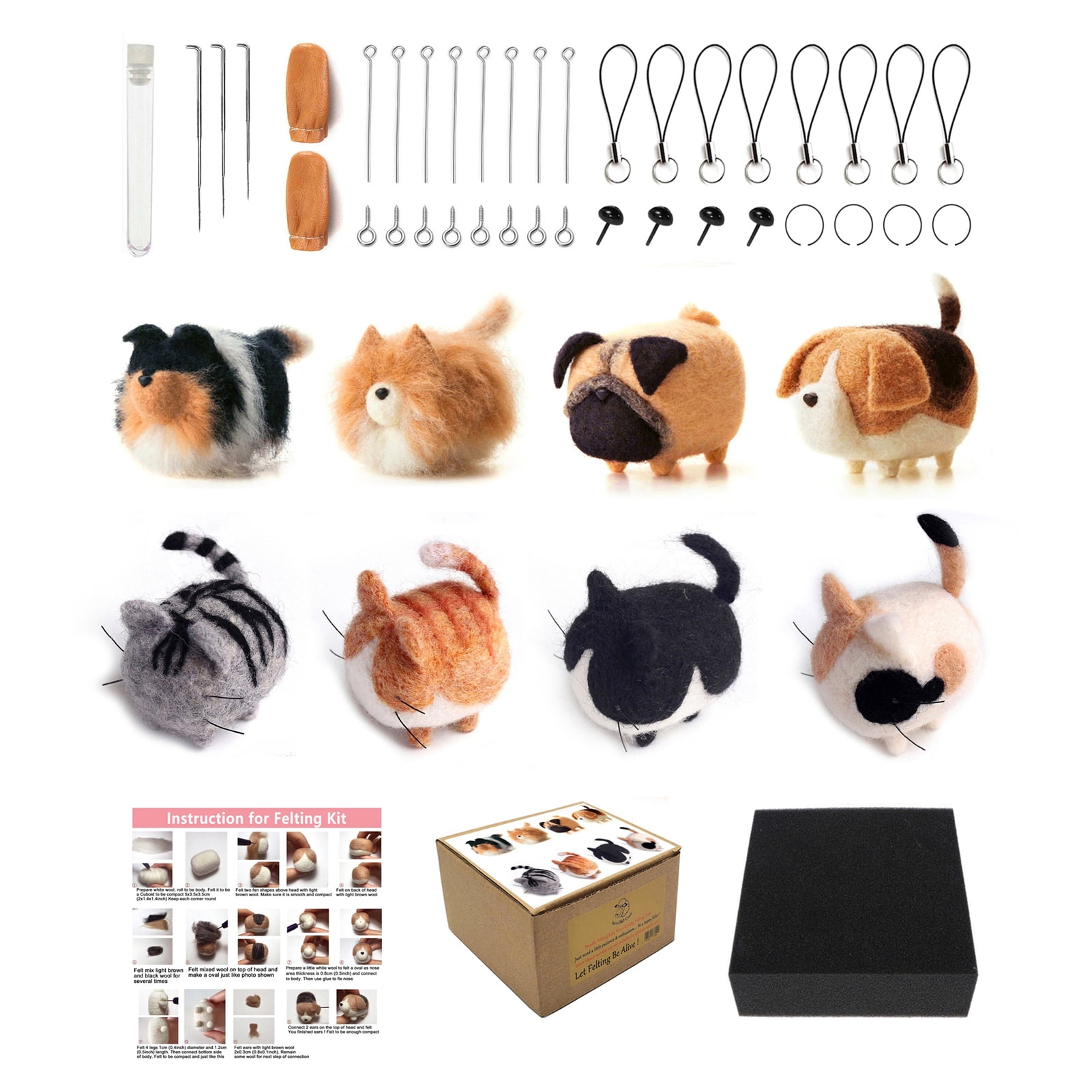 Feltsky 4 Cats and 4 Dogs Needle Felting Kits for Beginners Gift for Mother's Day Birthday