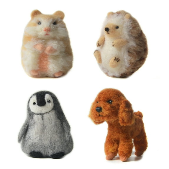 Feltsky Hedgehog Hamster Teddy Penguin 4 Animal Needle Felting Kits for Beginners Gift for Mother's Day