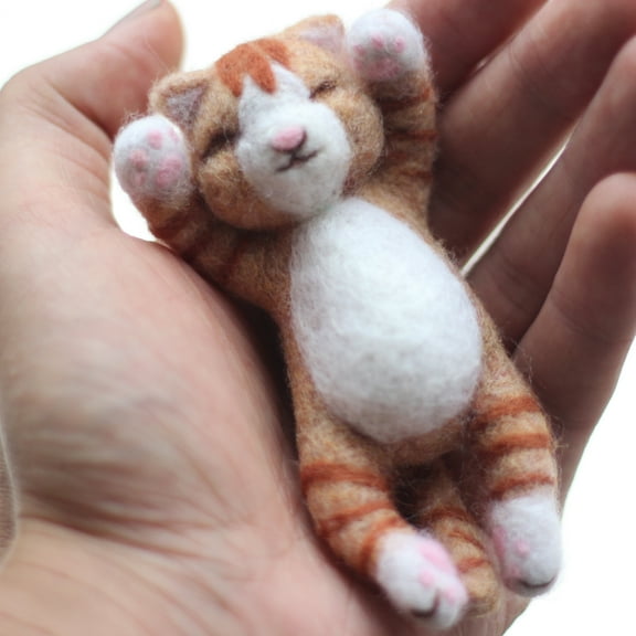 Feltsky Sleeping Kitten Needle Felting Kits for Beginners Gift for Mother's Day Birthday 4 INCH Height